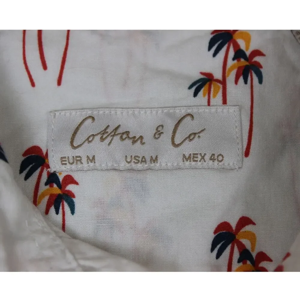 Cotton‎ & Co Mens SS Button up palm tree shirt lightweight summer beach Medium
